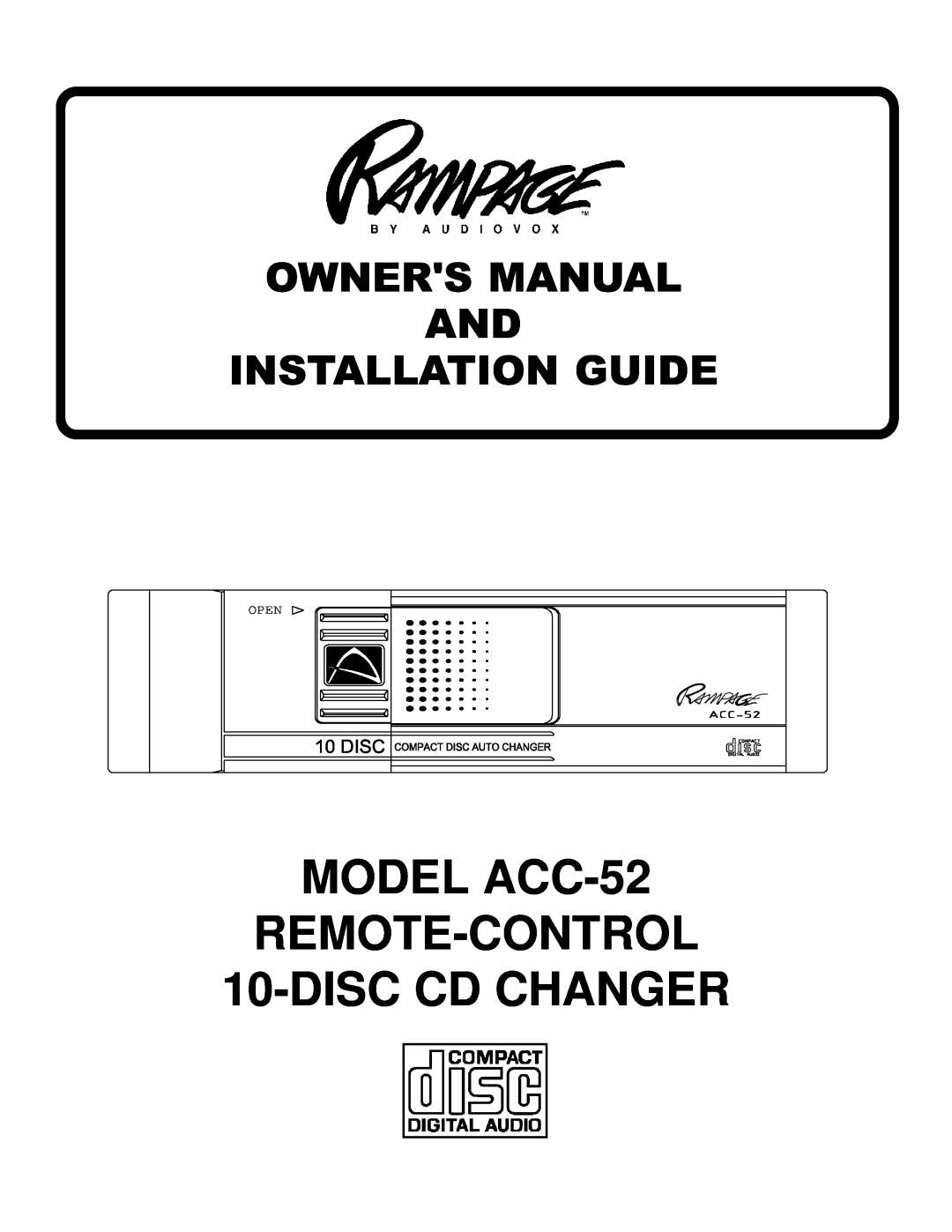 Audiovox owner manual MODEL ACC-52 REMOTE-CONTROL 10-DISCCD CHANGER, Open 