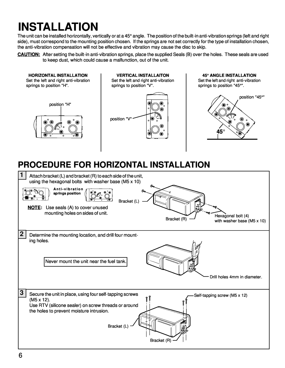 Audiovox ACC-52 owner manual Procedure For Horizontal Installation 