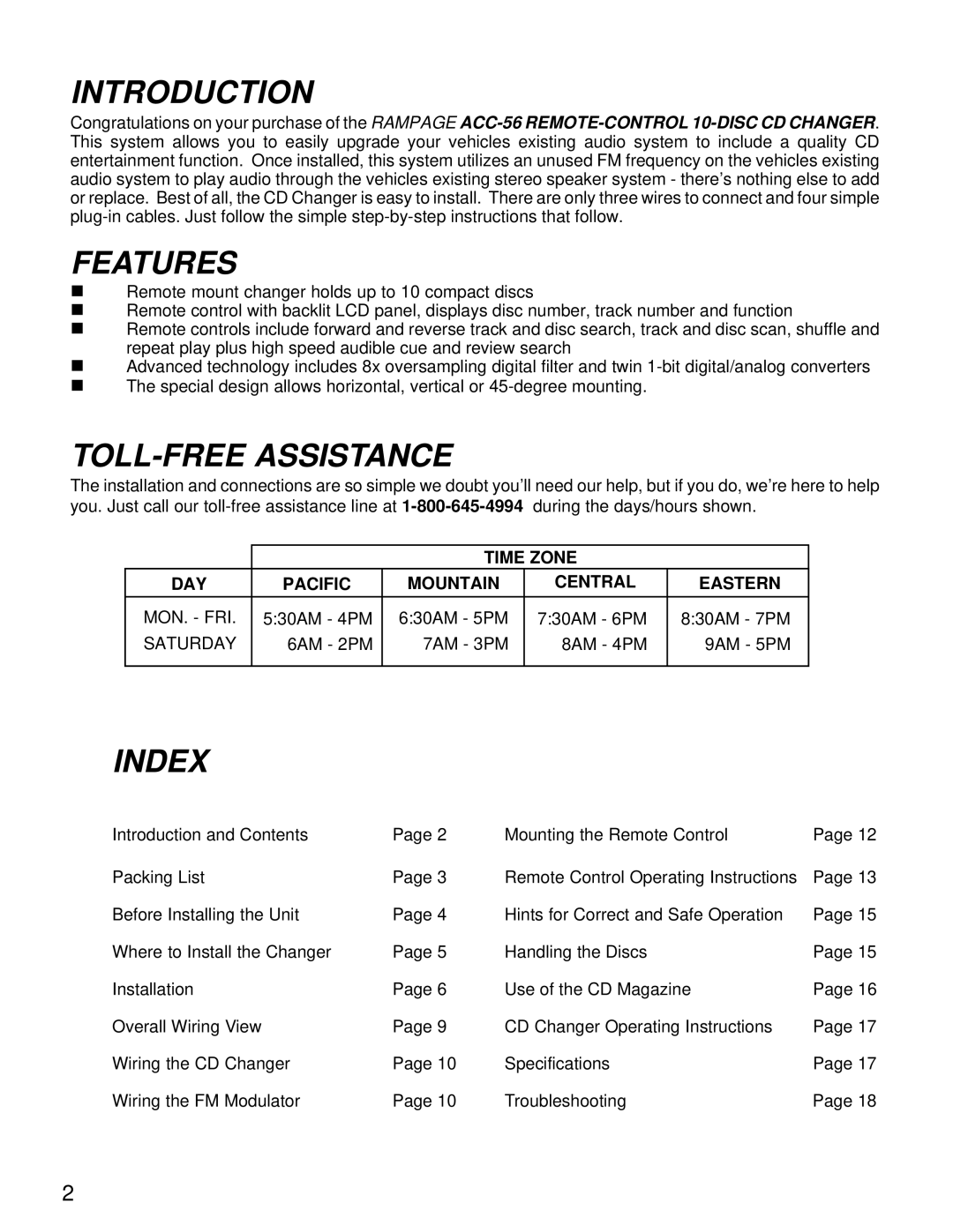 Audiovox ACC-56, ACC56 owner manual Introduction 