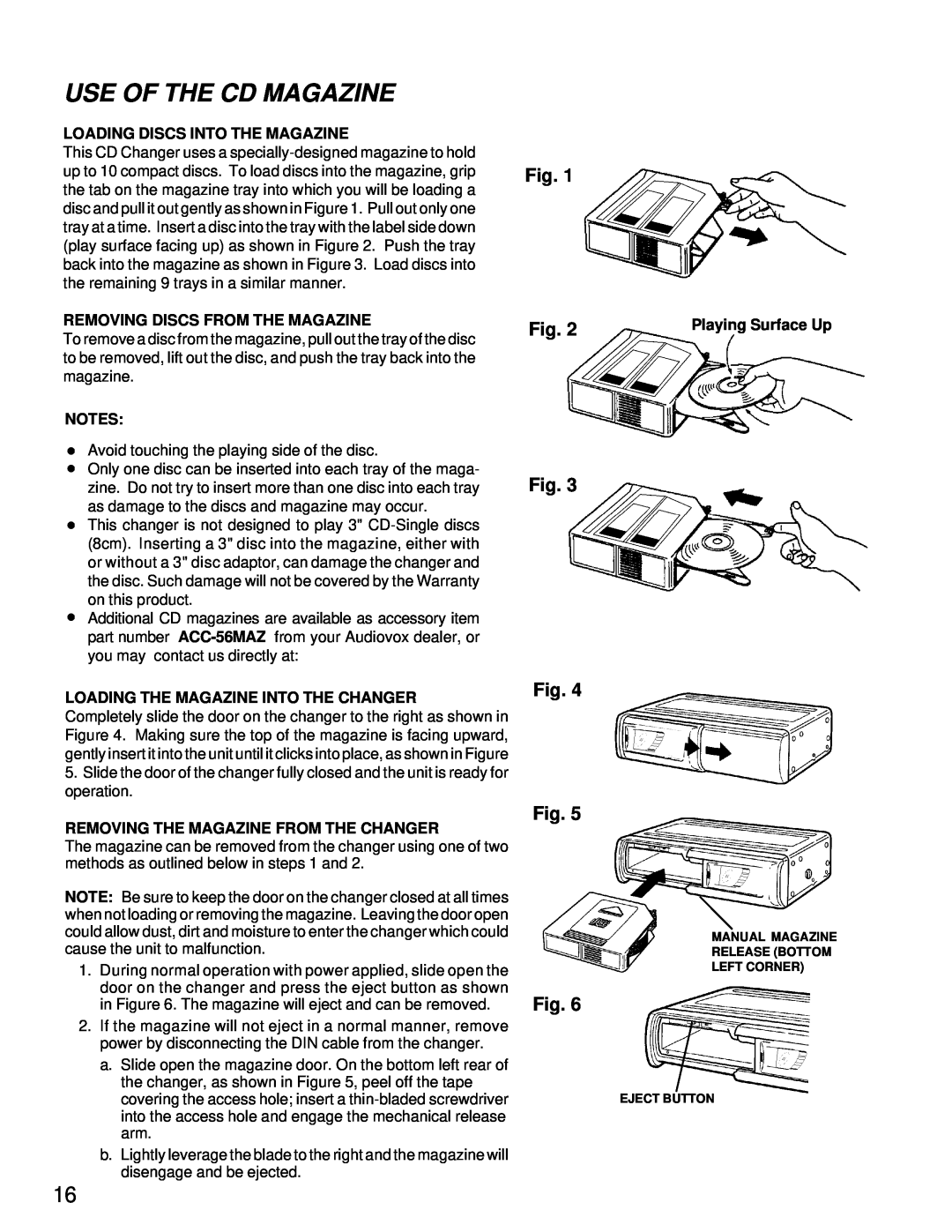 Audiovox ACC-56, ACC56 owner manual Use Of The Cd Magazine 