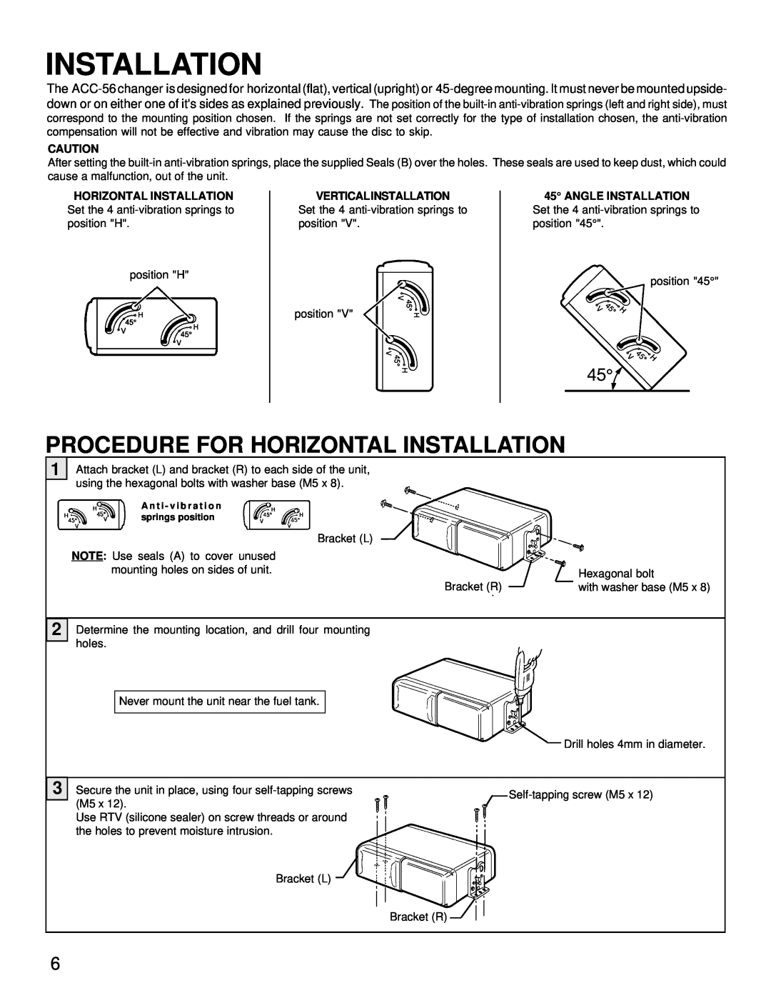 Audiovox ACC-56, ACC56 owner manual Procedure For Horizontal Installation 