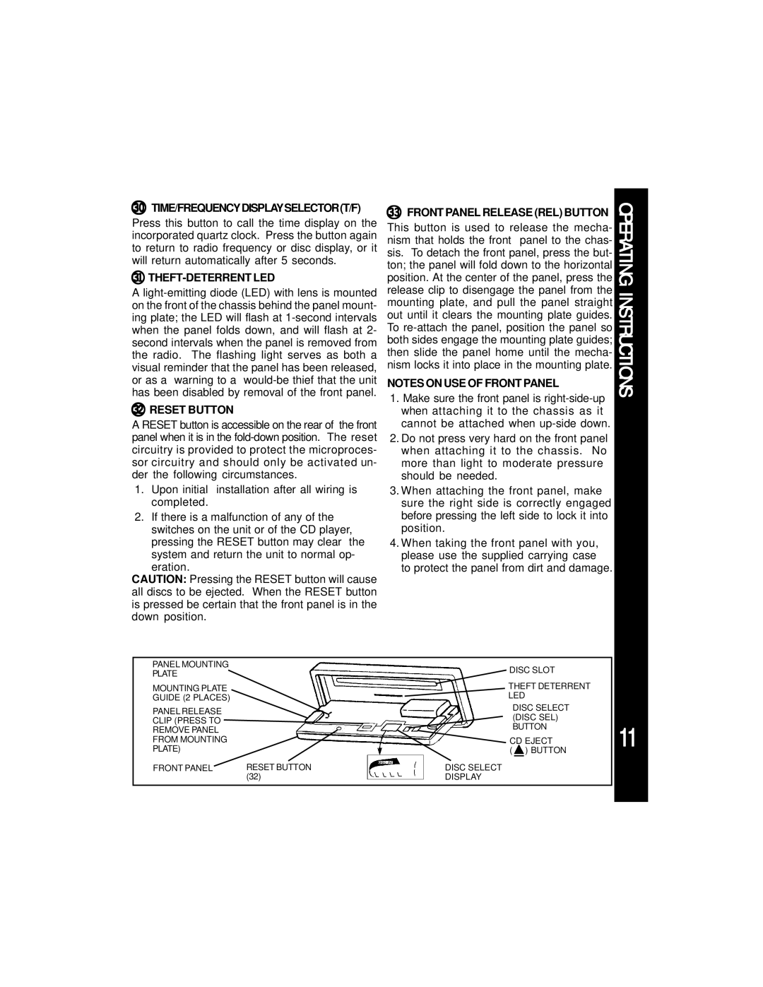 Audiovox ACC-60 manual Dl TIME/FREQUENCYDISPLAYSELECTORT/F, Dm THEFT-DETERRENT LED, Dn Reset Button 