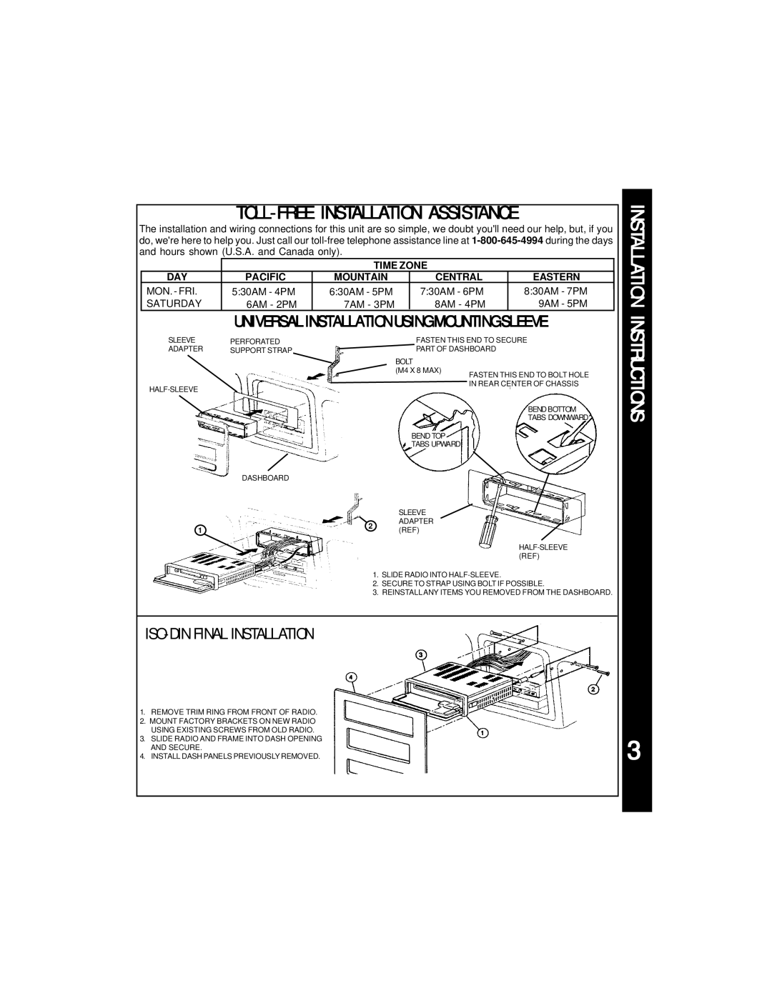 Audiovox ACC-60 manual TOLL-FREE Installation Assistance, Instructions 