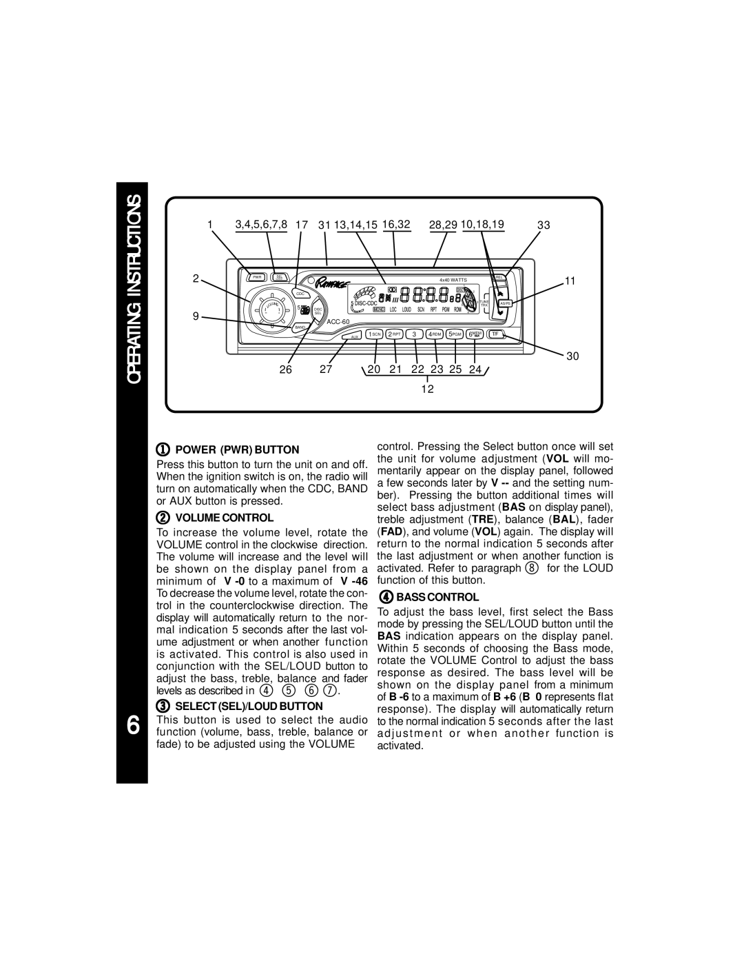 Audiovox ACC-60 manual Operating 