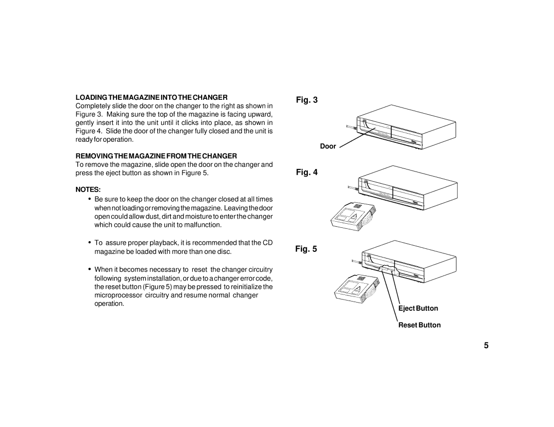 Audiovox ACC31 owner manual Loading the Magazine Into the Changer, Removing the Magazine from the Changer 