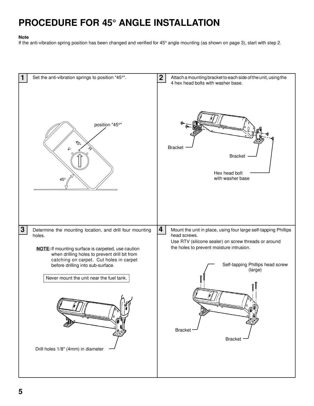 Audiovox ACC40 installation manual Procedure for 45 Angle Installation 