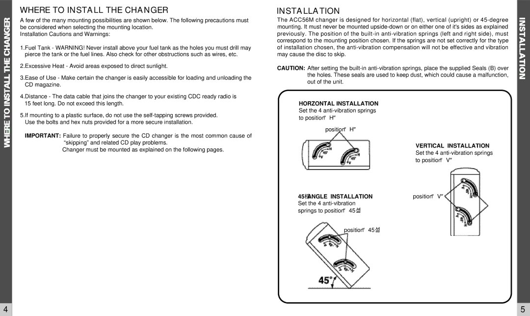 Audiovox ACC56M owner manual Where to Install the Changer, Installation 