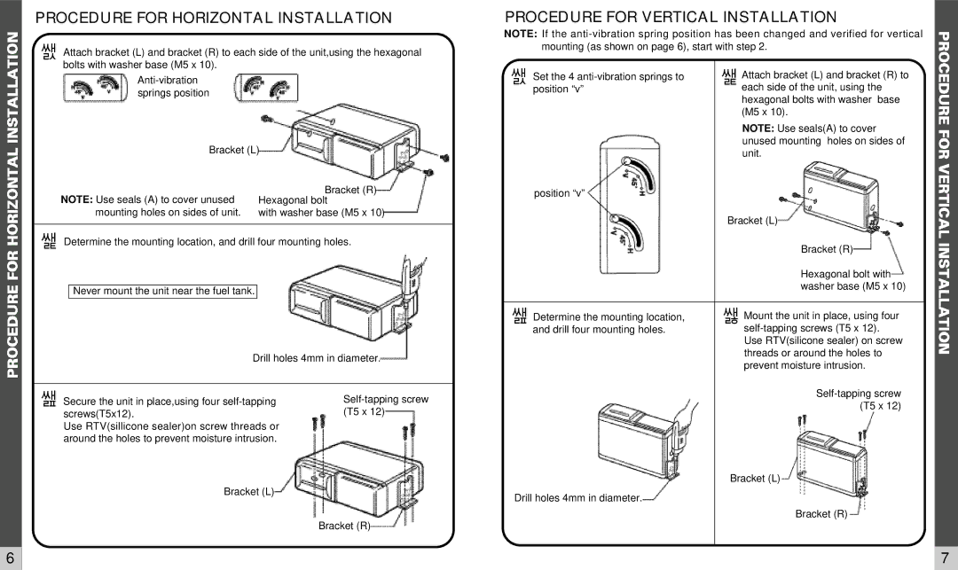 Audiovox ACC56M owner manual Procedure for Horizontal Installation, Procedure for Vertical Installation 