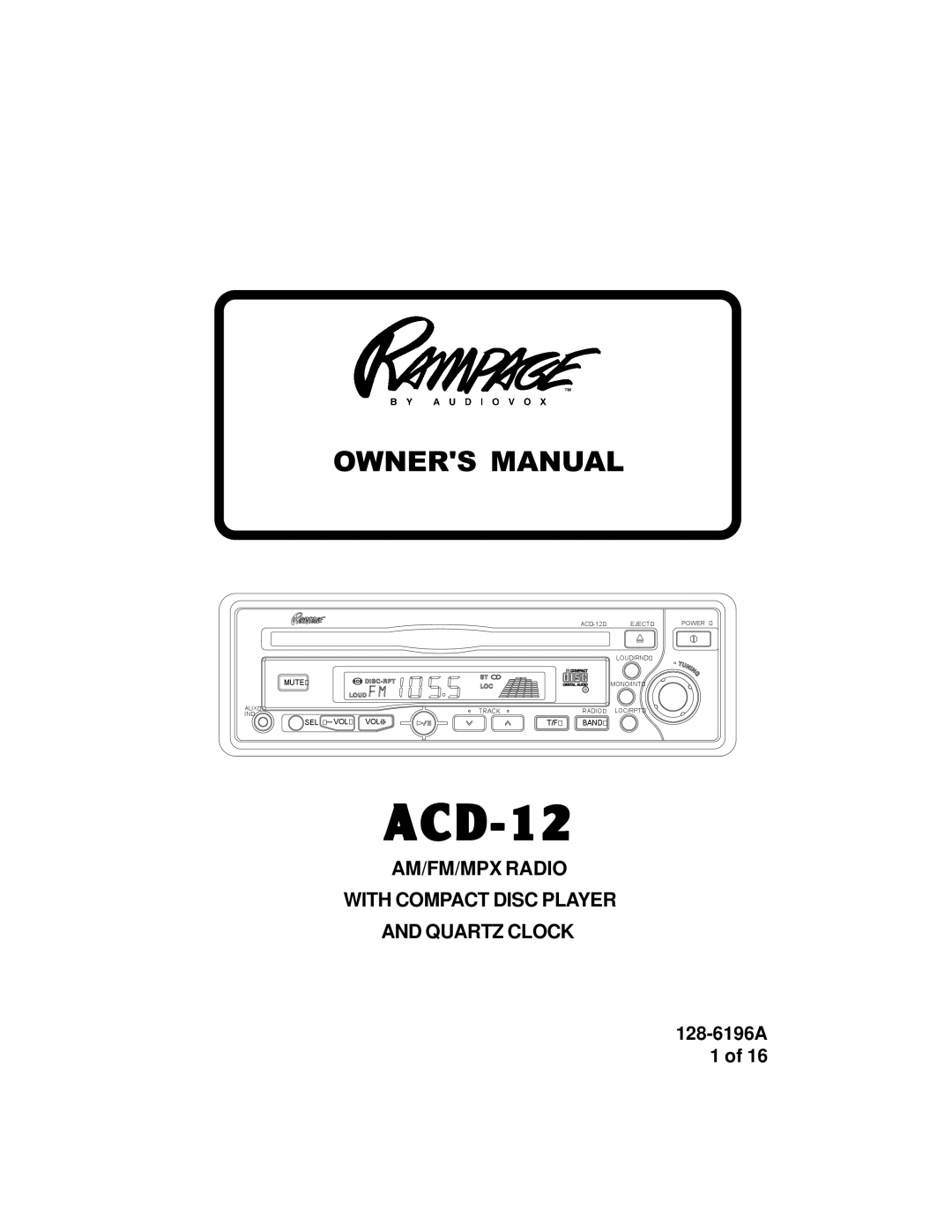 Audiovox ACD-12 owner manual 