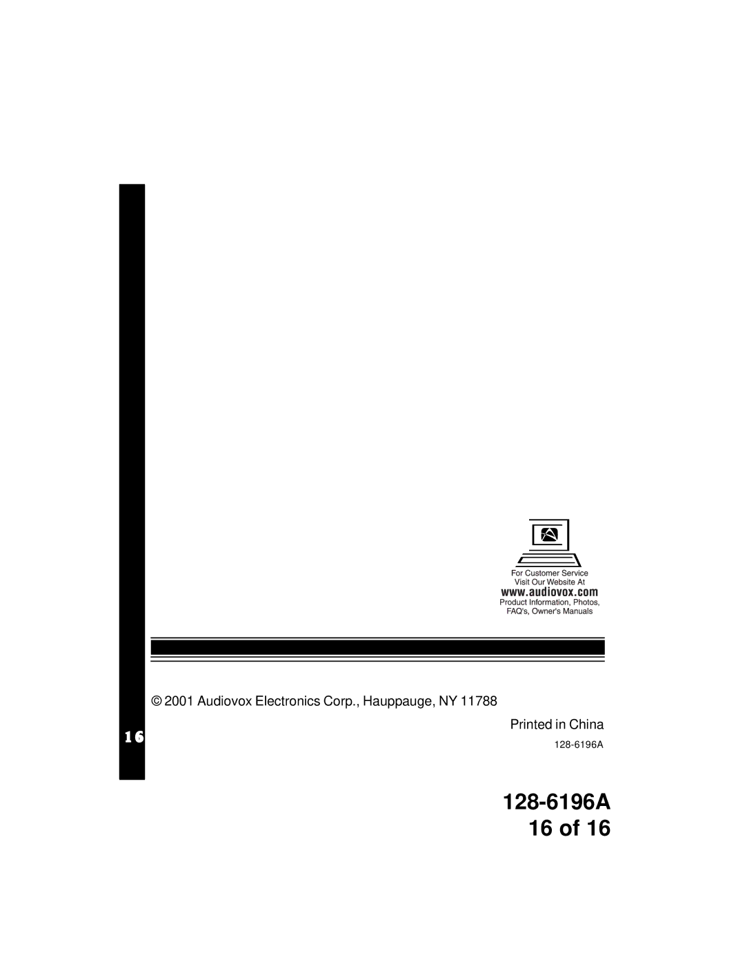 Audiovox ACD-12 owner manual Audiovox Electronics Corp., Hauppauge, NY 