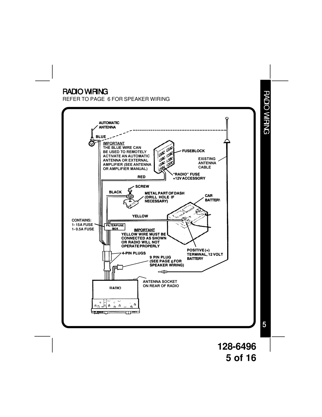 Audiovox ACD-13 manual Radio Wiring 