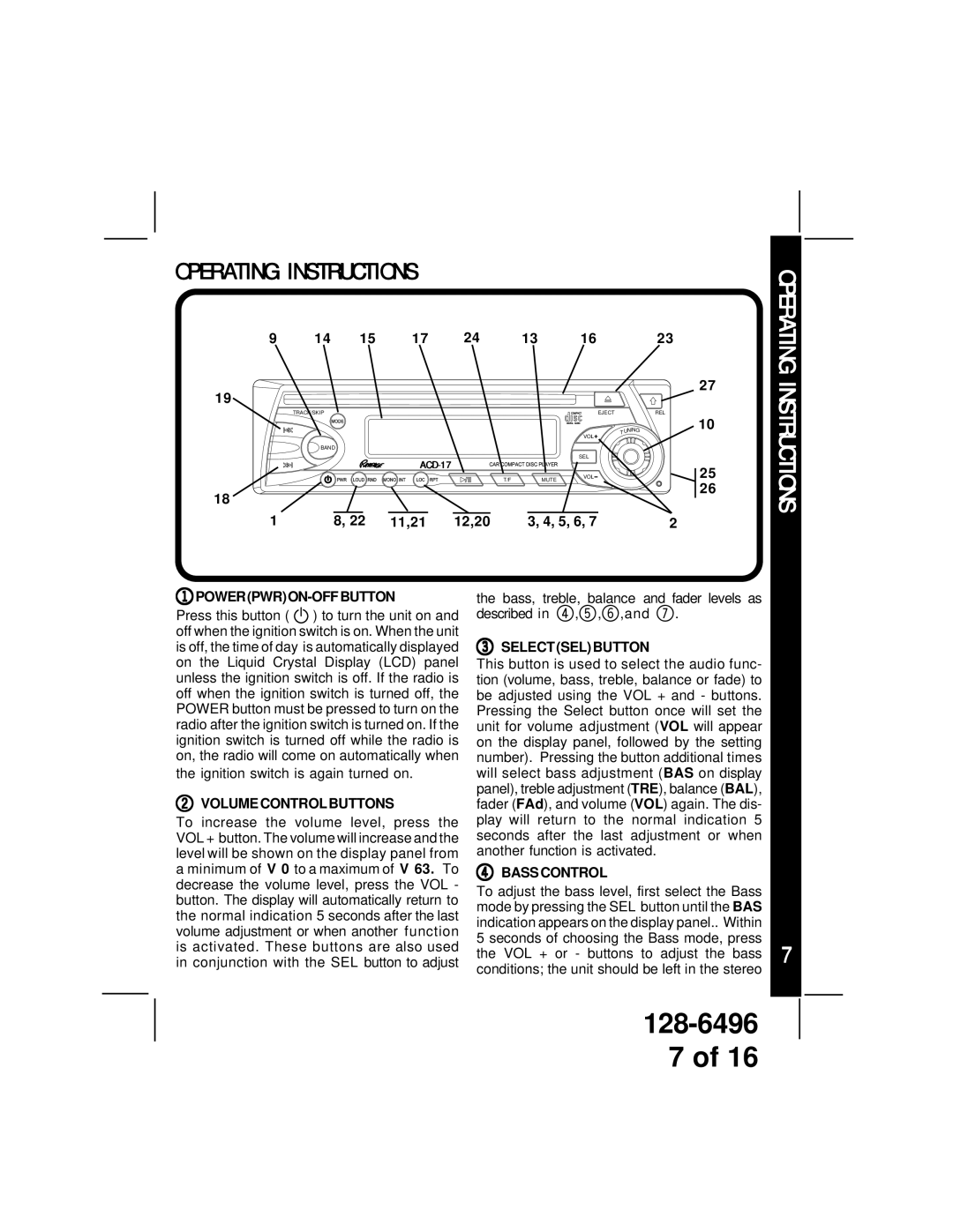 Audiovox ACD-13 manual Operating Instructions 