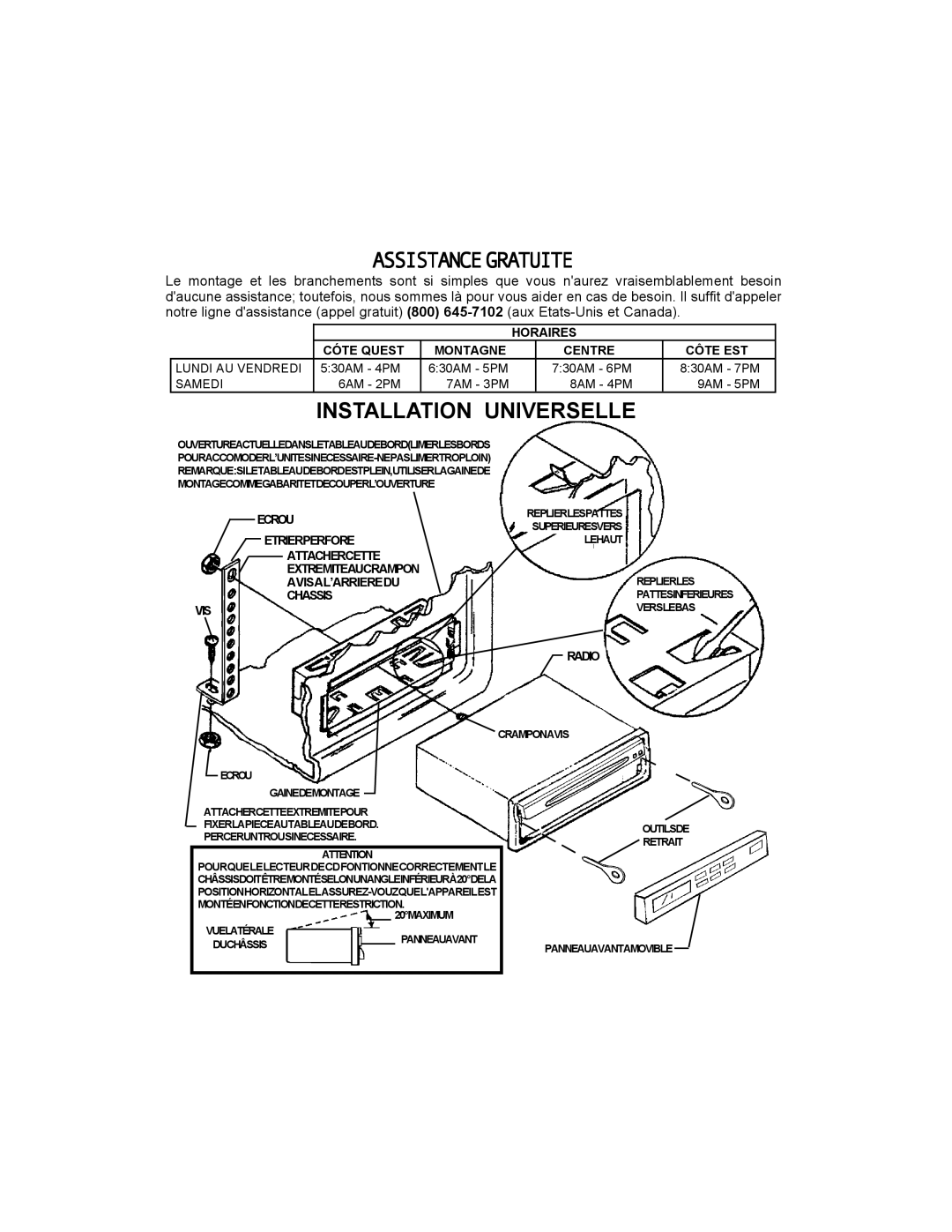 Audiovox ACD-20 manual Samedi, Ecrou, Etrierperfore 