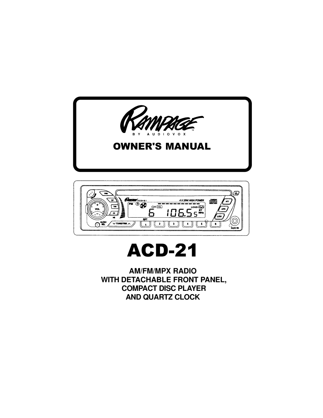 Audiovox ACD-21 owner manual 