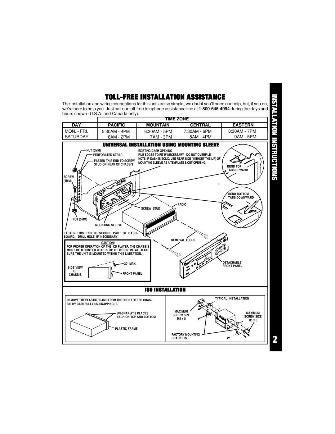 Audiovox ACD-21 owner manual TOLL-FREE Installation Assistance 