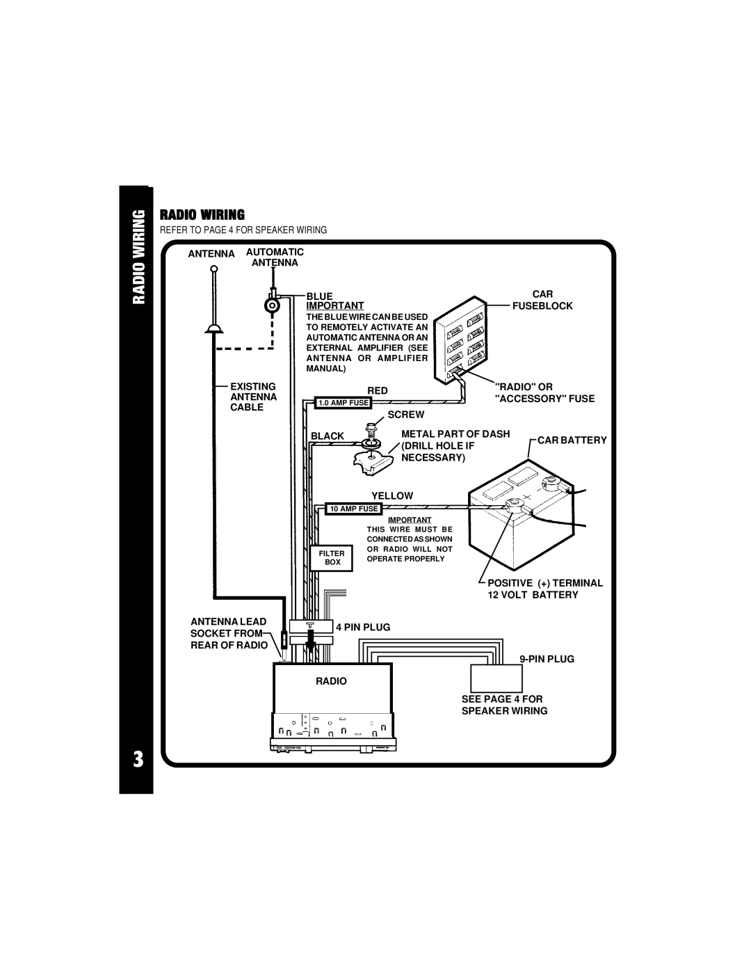 Audiovox ACD-21 owner manual Wiring, Radio 