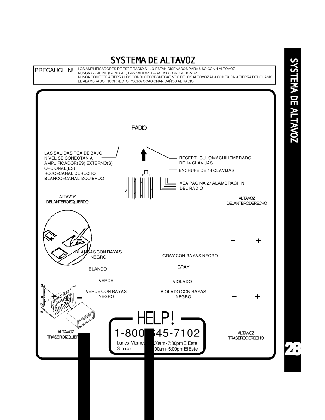 Audiovox ACD-25 manual Systemadealtavoz, Systema DE Altavoz, Lunes-Viernes 830am-700pmElEste Sàbado 900am-500pmElEste 