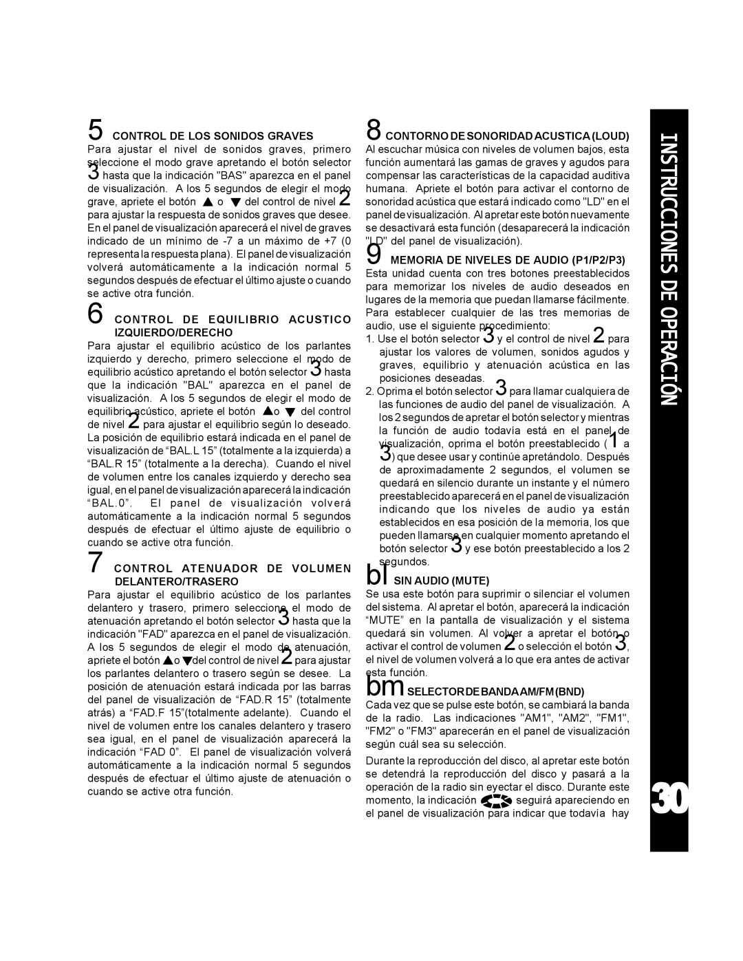 Audiovox ACD-25 Instrucciones DE Operación, Control DE LOS Sonidos Graves, Control Atenuador DE Volumen DELANTERO/TRASERO 