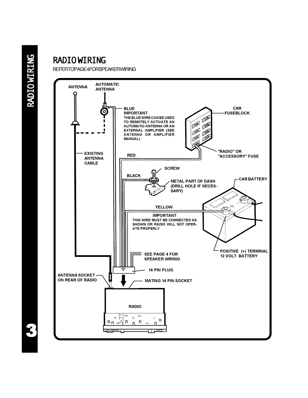 Audiovox ACD-25 manual Radiowiring, REFERTOPAGE4FORSPEAKERWIRING 