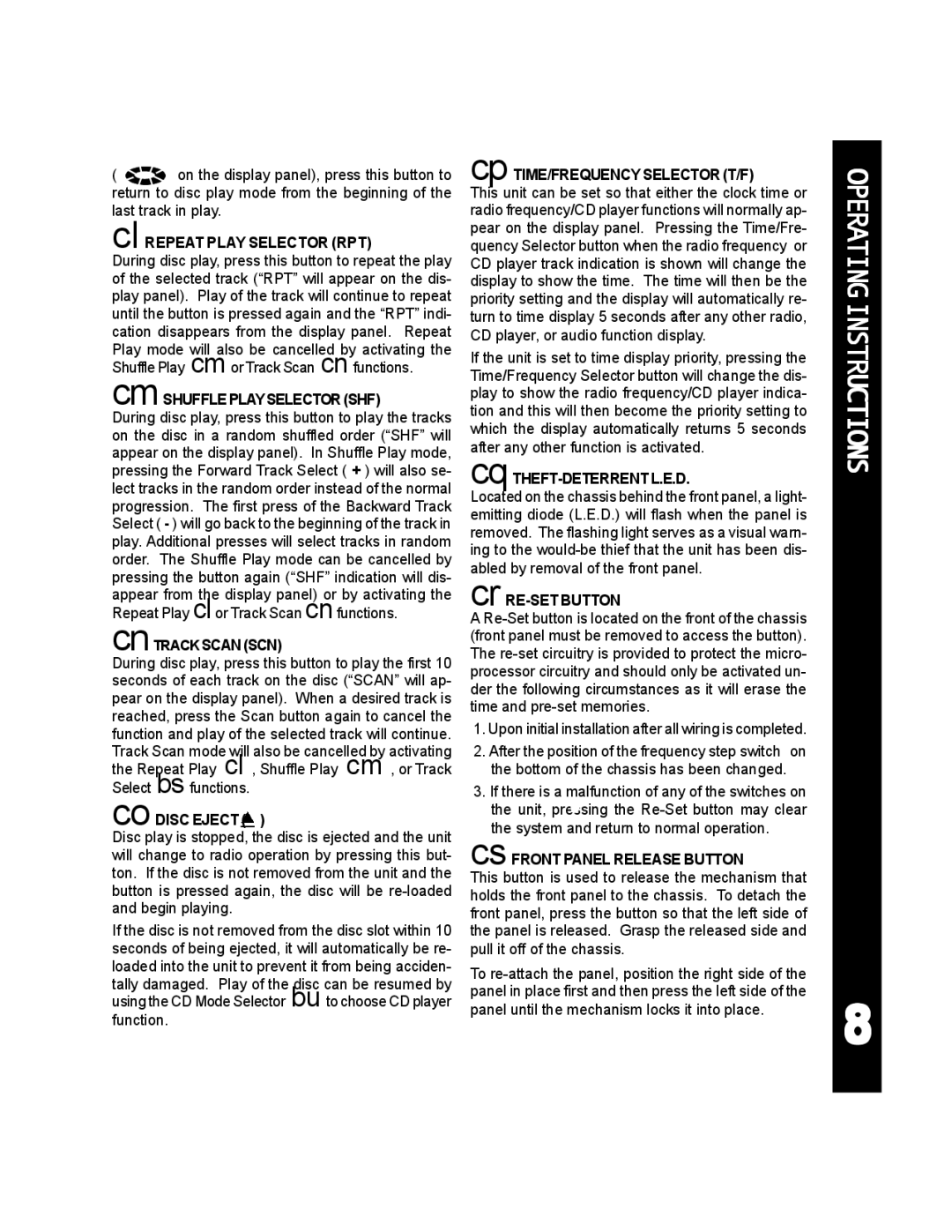 Audiovox ACD-25 manual CmSHUFFLE Playselectorshf, CnTRACK Scan SCN, Upon initial installation after all wiring is completed 