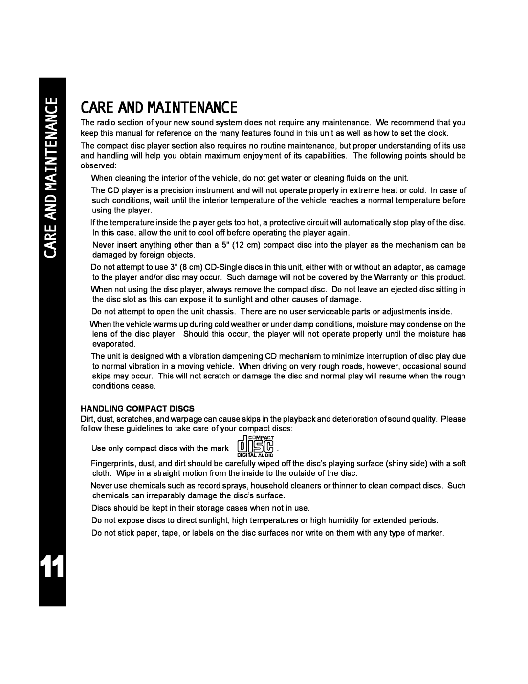 Audiovox ACD-25 manual Care And Maintenance 