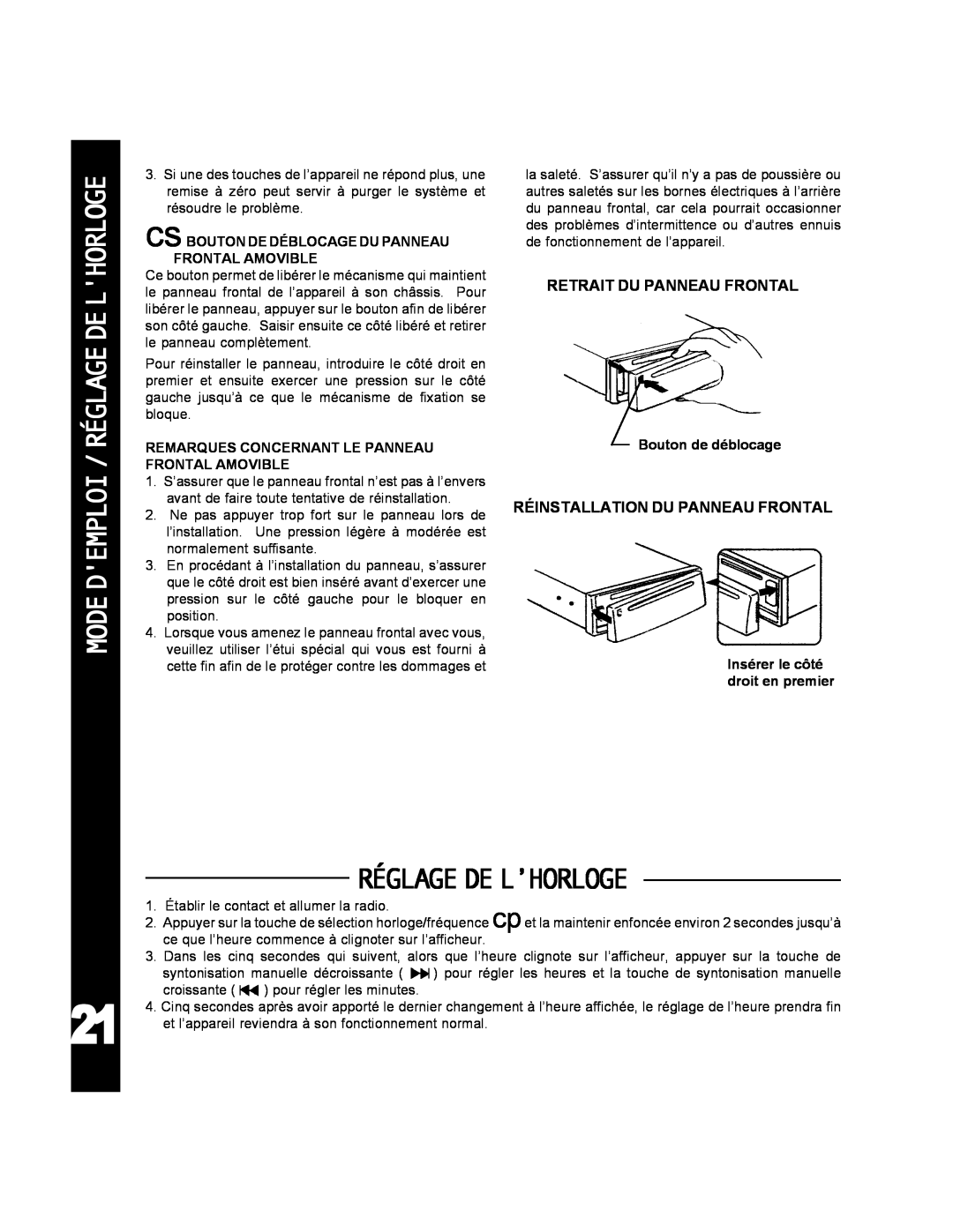 Audiovox ACD-25 manual Mode, Réglage De L’Horloge 