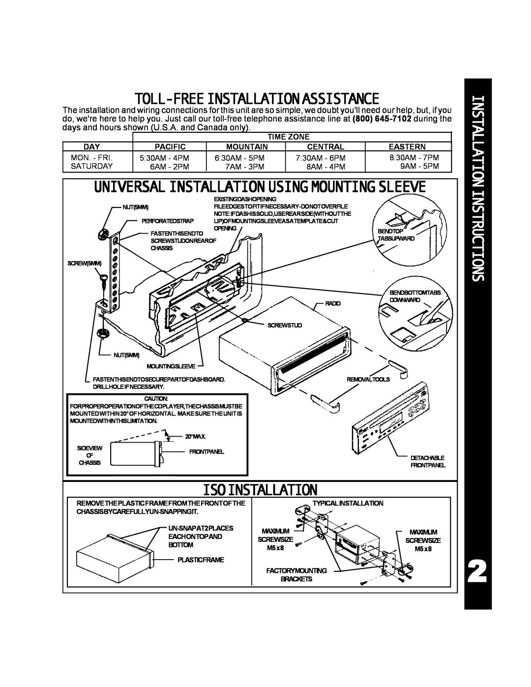 Audiovox ACD-25 manual Toll-Freeinstallationassistance, Isoinstallation, Installationinstructions 