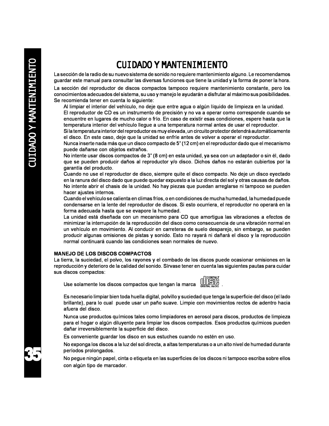 Audiovox ACD-25 manual Cuidado Y Mantenimiento, Cuidadoymantenimiento 