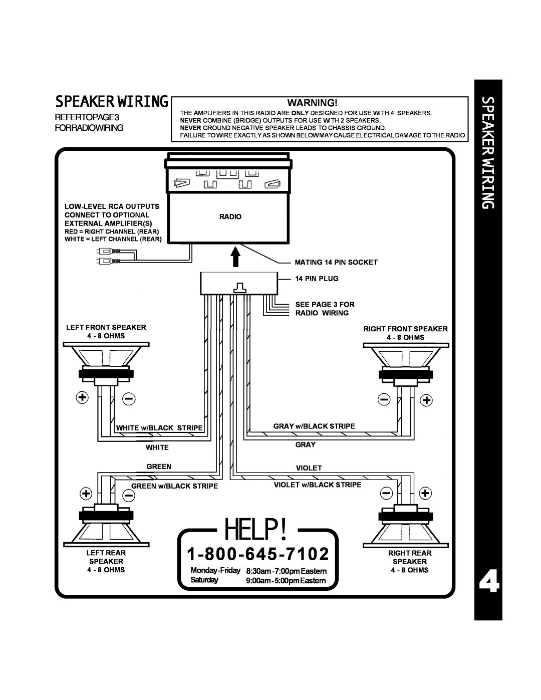 Audiovox ACD-25 manual Help, Speakerwiringwarning, Speaker Wiring 