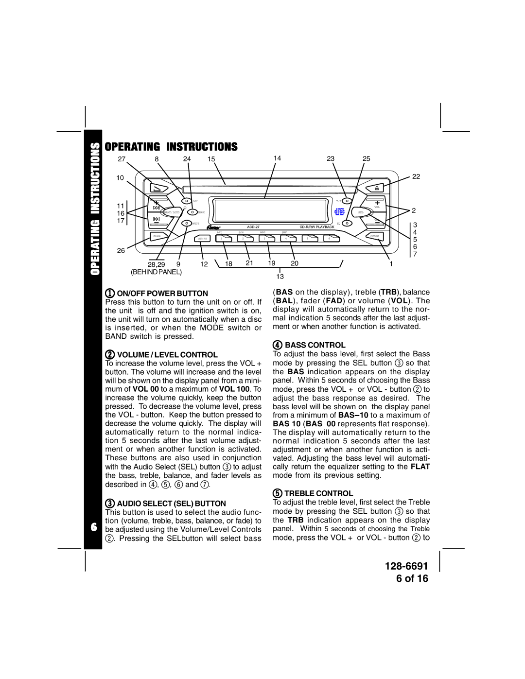 Audiovox ACD-27 manual Operating Instructions 