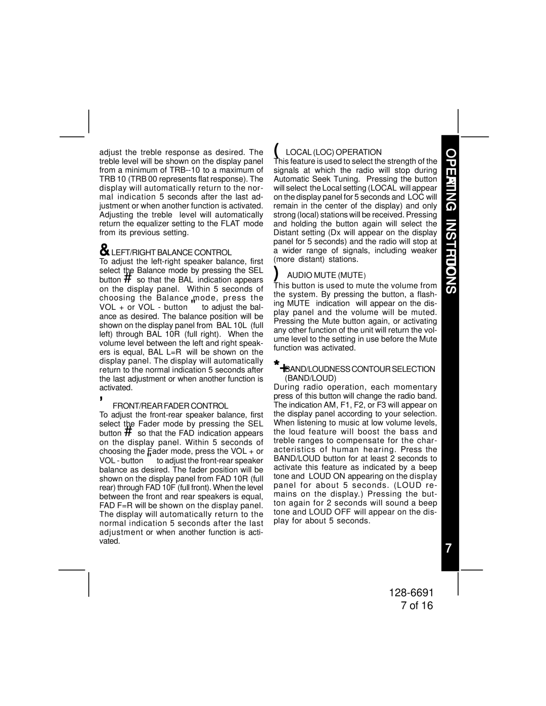 Audiovox ACD-27 manual LEFT/RIGHT Balance Control, FRONT/REAR Fader Control, Local LOC Operation, Audio Mute Mute 