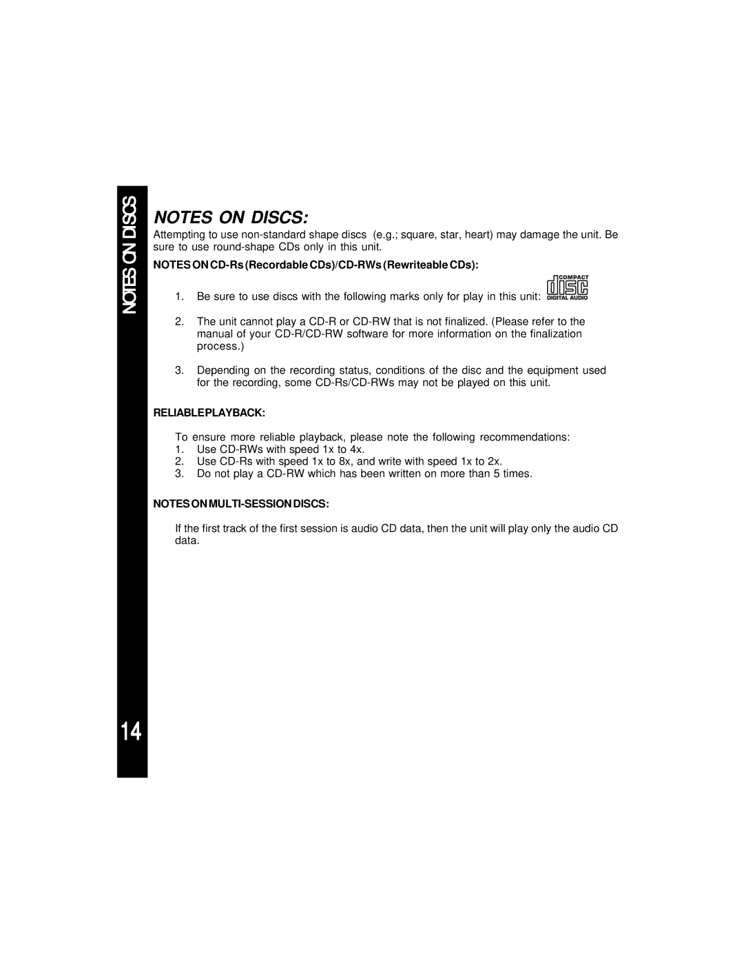 Audiovox ACD-28 manual Reliableplayback 