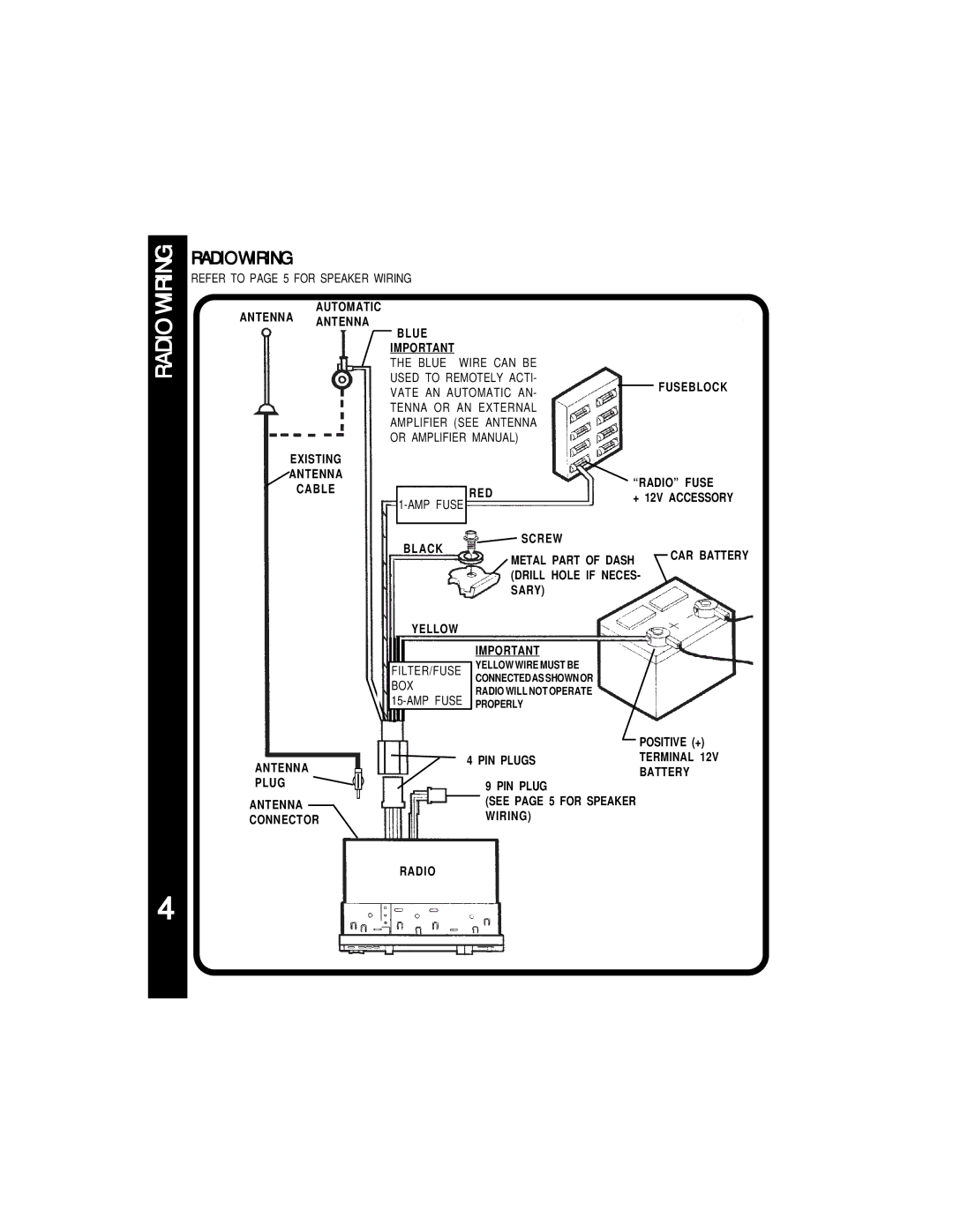 Audiovox ACD-28 manual Wiring, Radio 