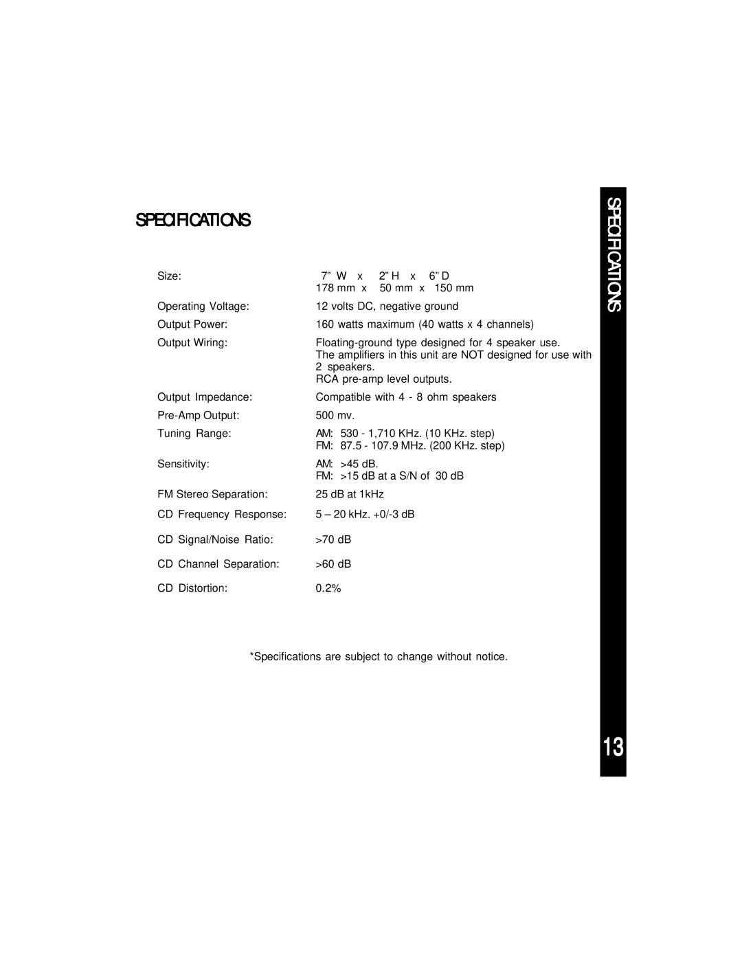 Audiovox ACD-28A manual Specifications 