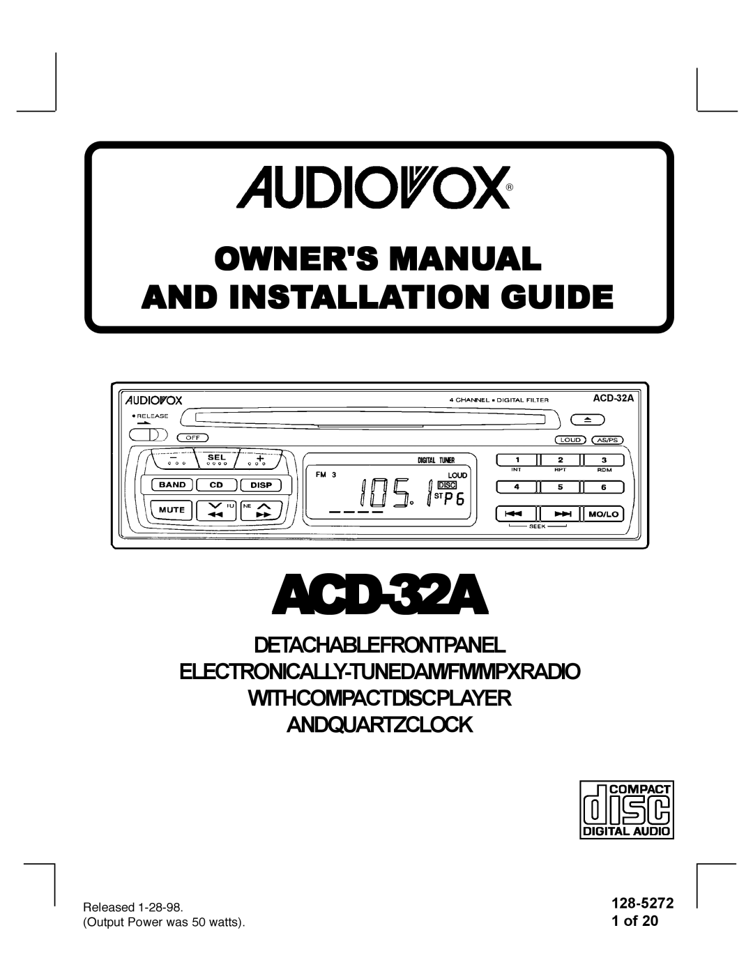 Audiovox ACD-32A manual 