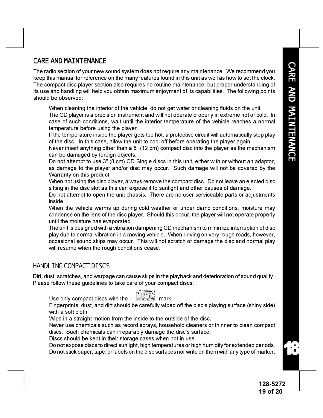 Audiovox ACD-32A manual Care and Maintenance, Careandmaintenance 