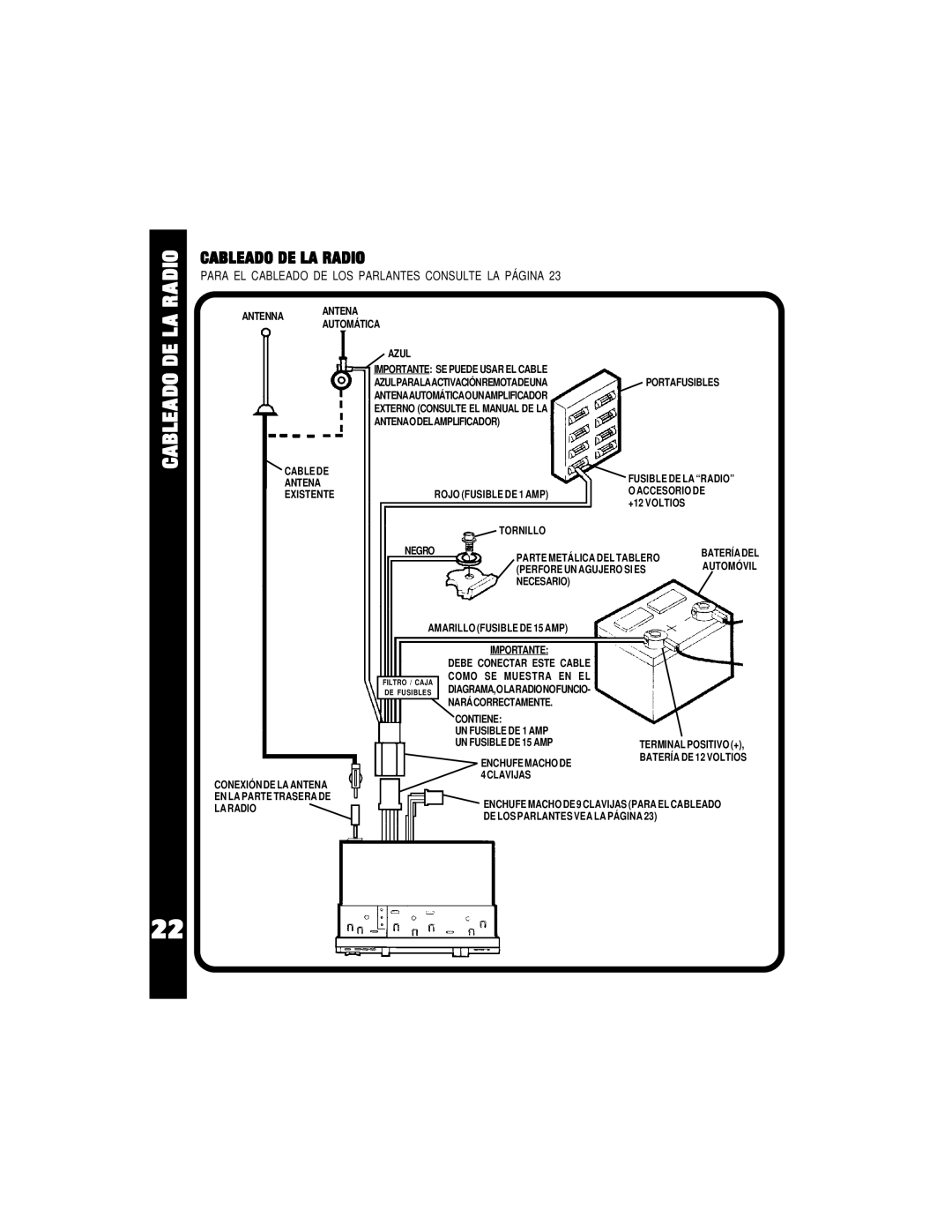 Audiovox ACD-70 owner manual Cableado DE LA 