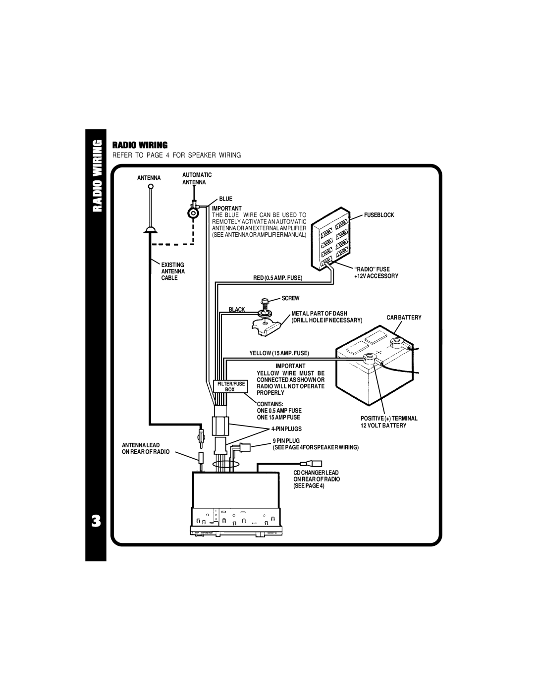 Audiovox ACD-84 owner manual Wiring, Radio 