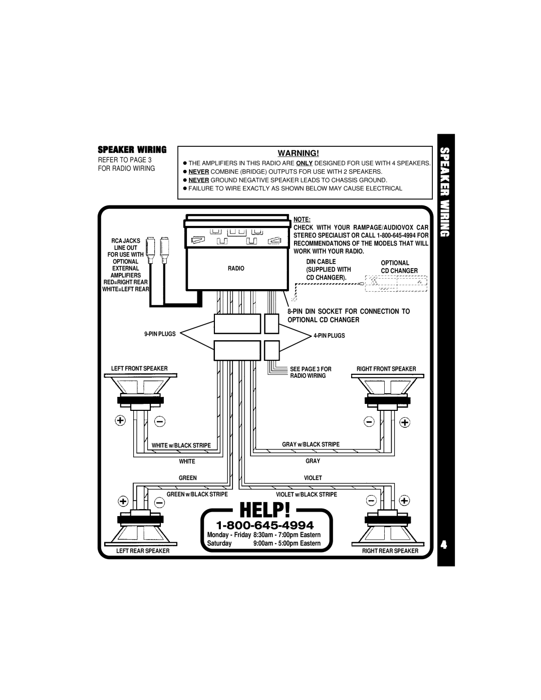 Audiovox ACD16 owner manual Speak ER, Speaker Wiring 