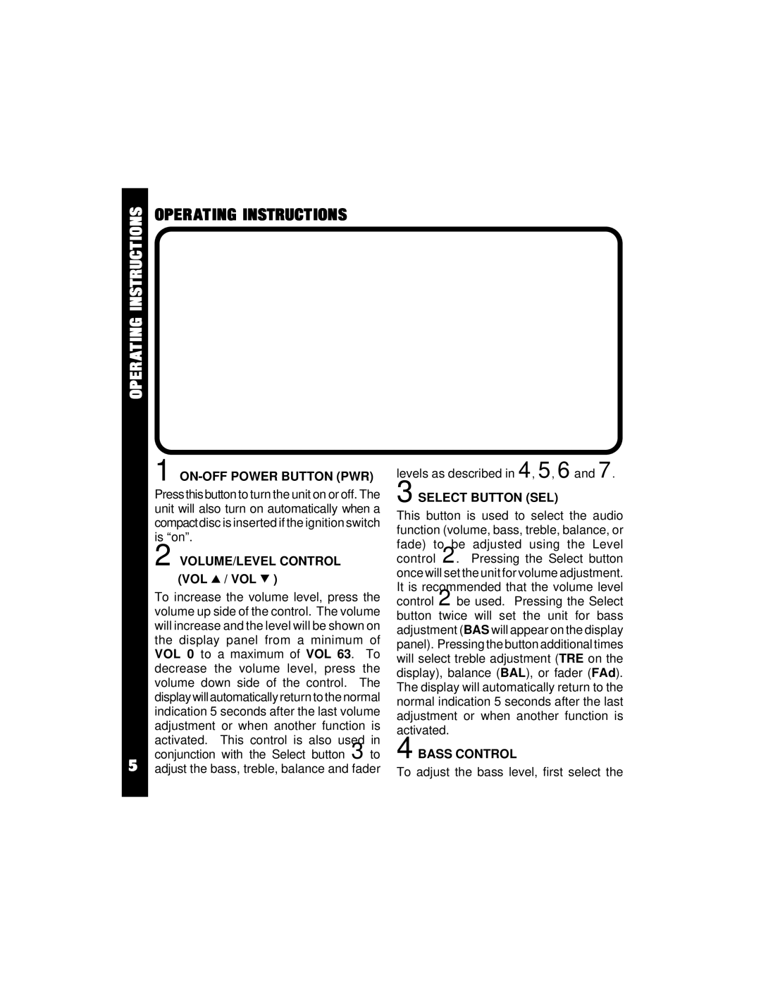 Audiovox ACD16 Operating Instructions, ON-OFF Power Button PWR, VOLUME/LEVEL Control VOL / VOL, Select Button SEL 