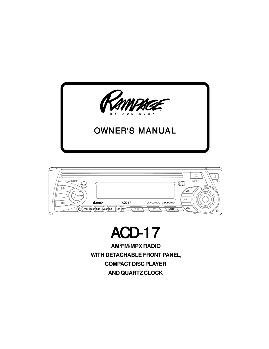 Audiovox ACD17 manual ACD-17 