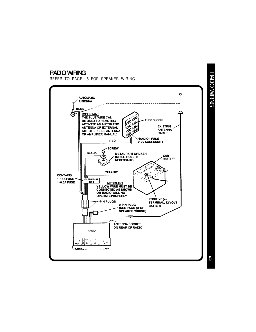 Audiovox ACD17 manual Radio Wiring 