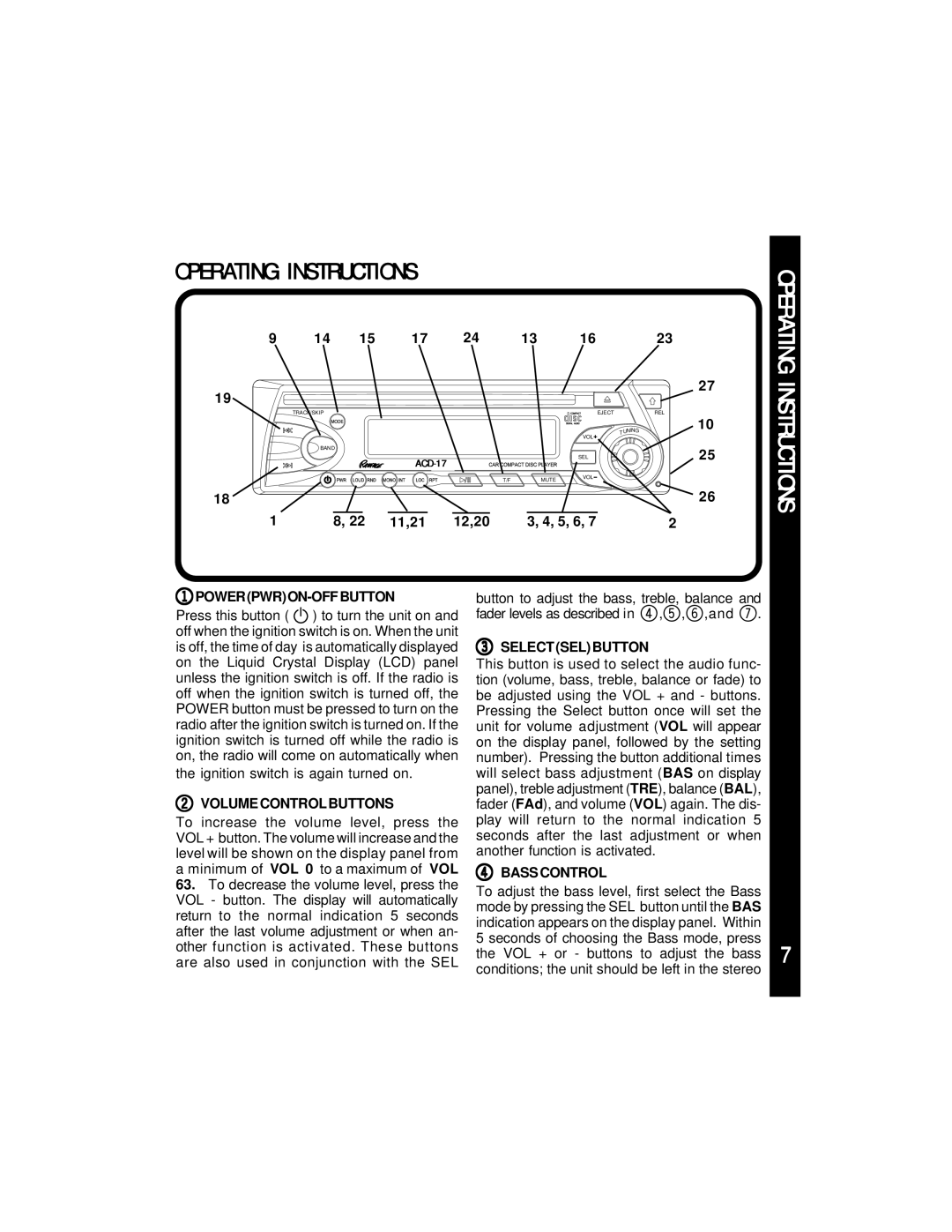 Audiovox ACD17 manual Operating Instructions 