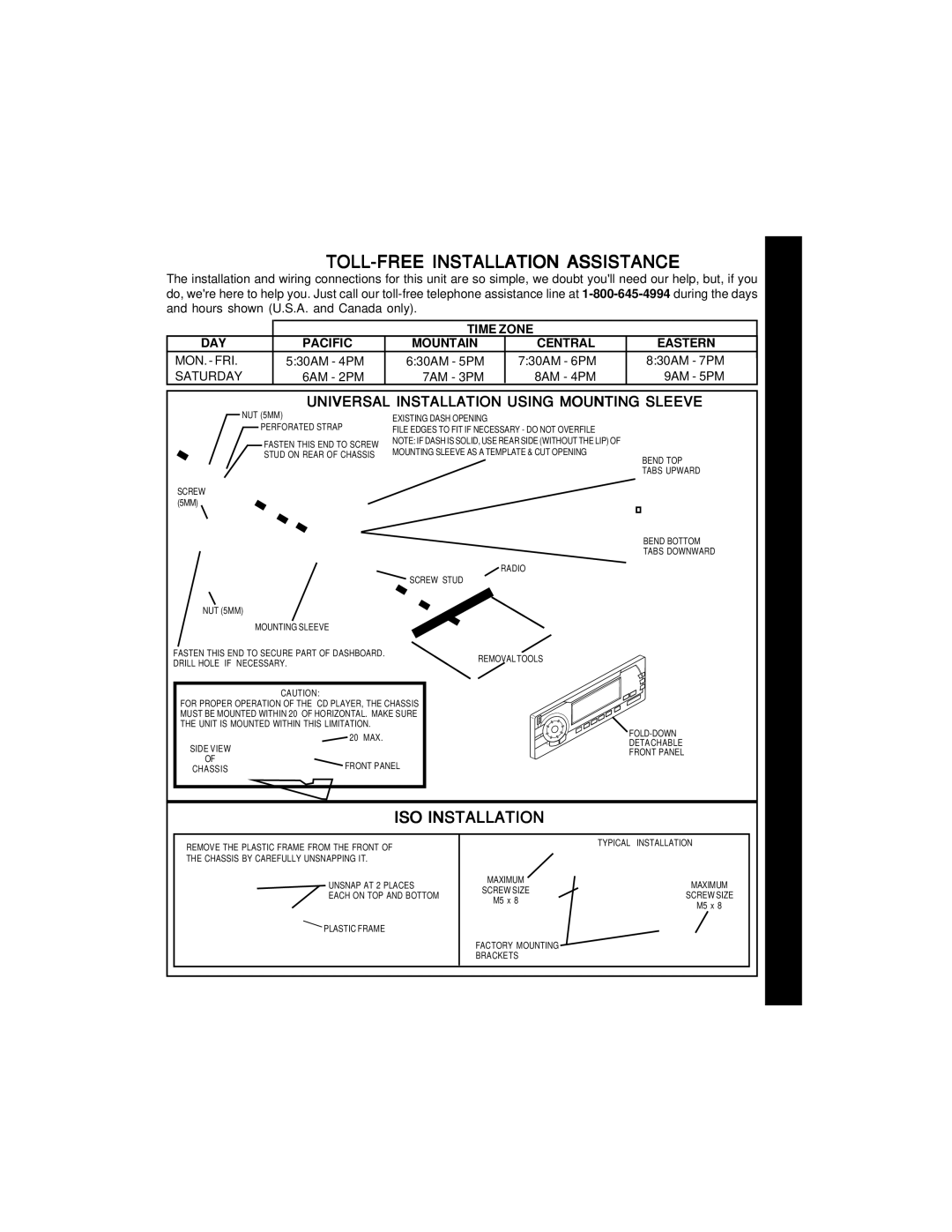 Audiovox ACD28 manual Tions, TOLL-FREE Installation Assistance 