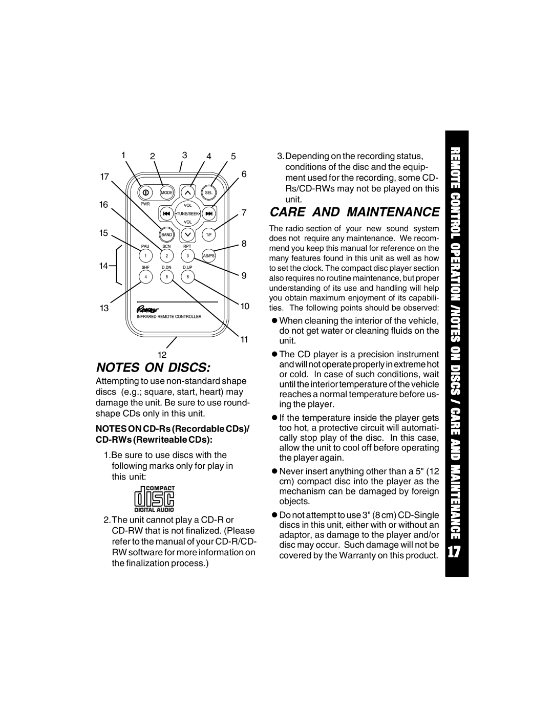 Audiovox ACD88 manual Care and Maintenance 