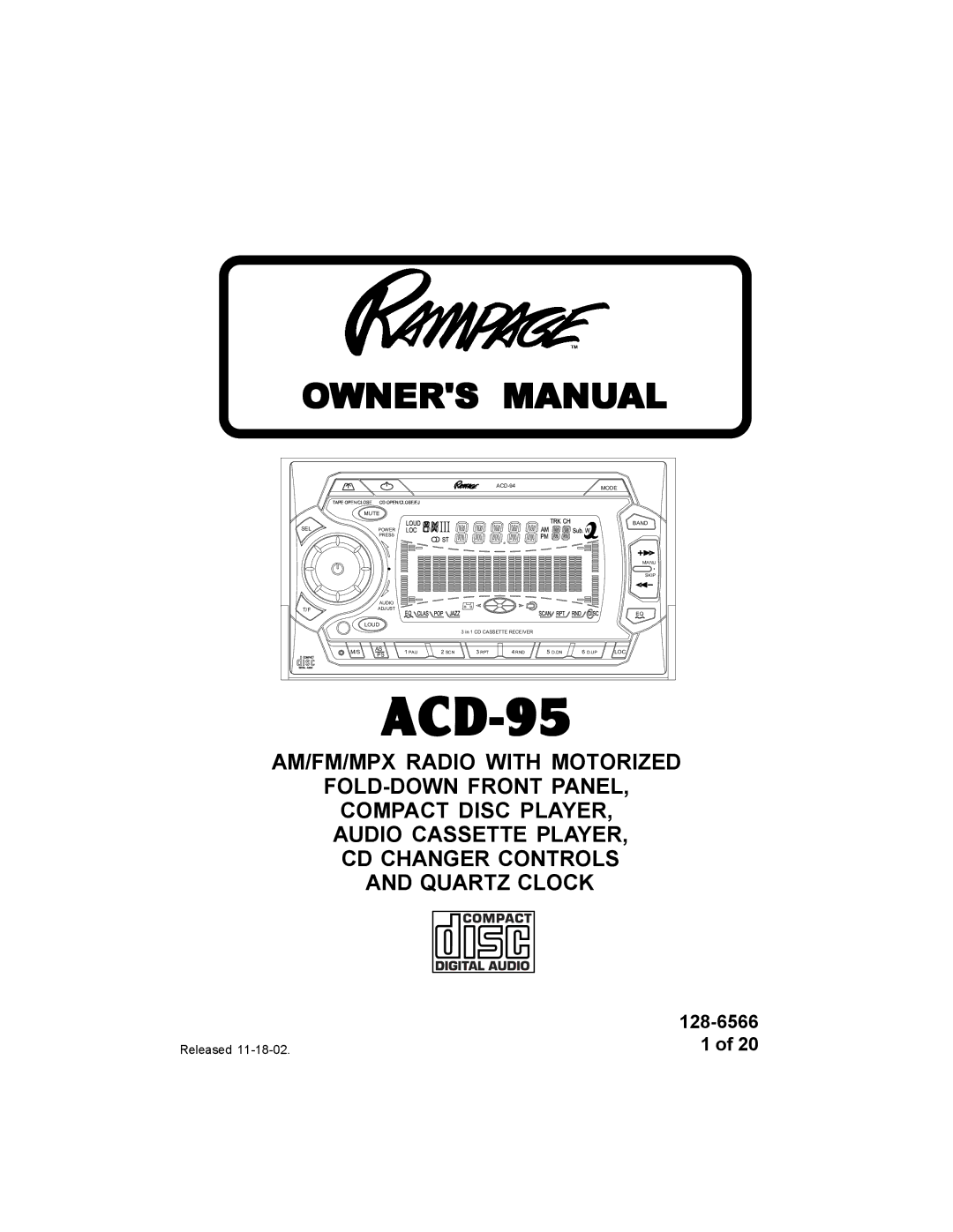 Audiovox ACD95 manual ACD-95 