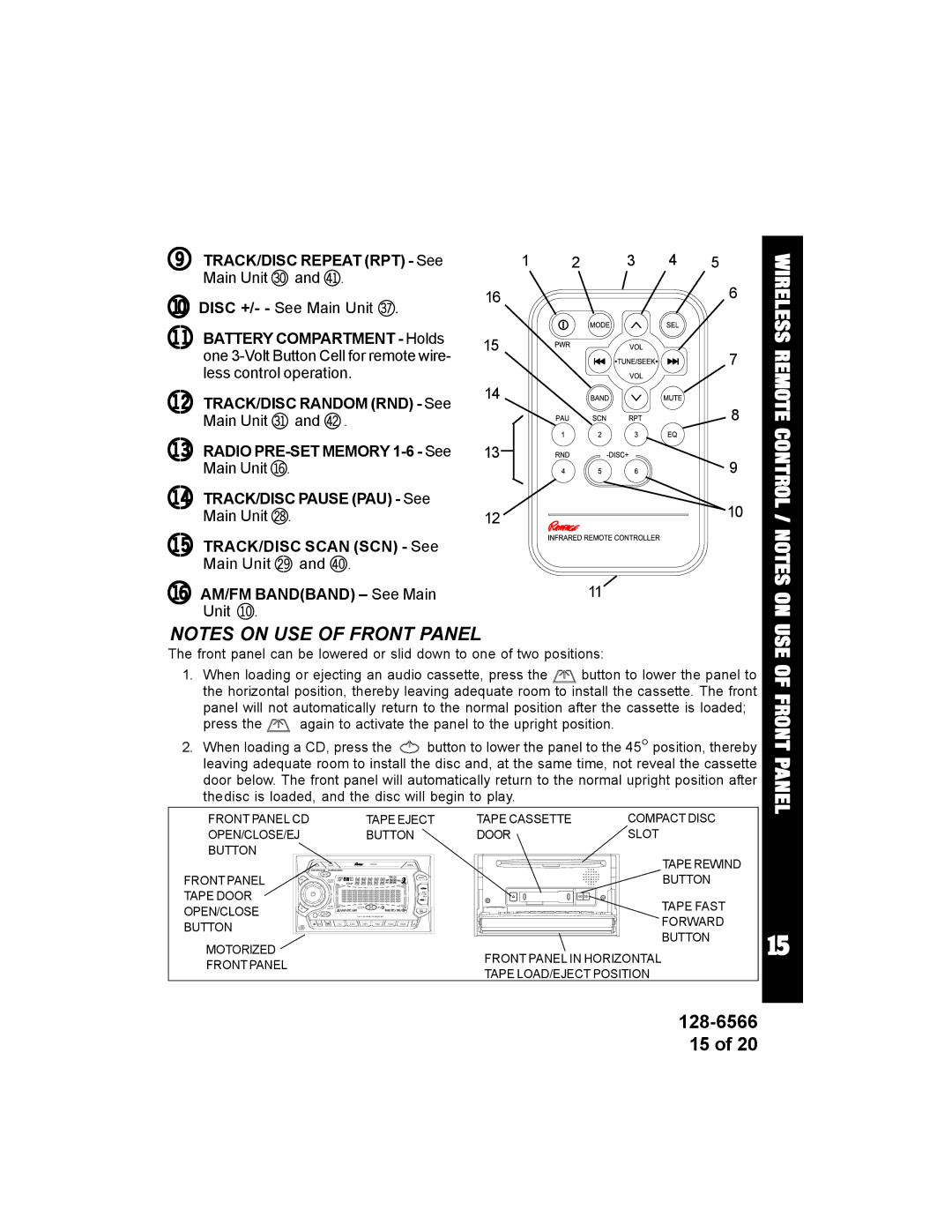 Audiovox ACD95 manual USE of Front Panel 