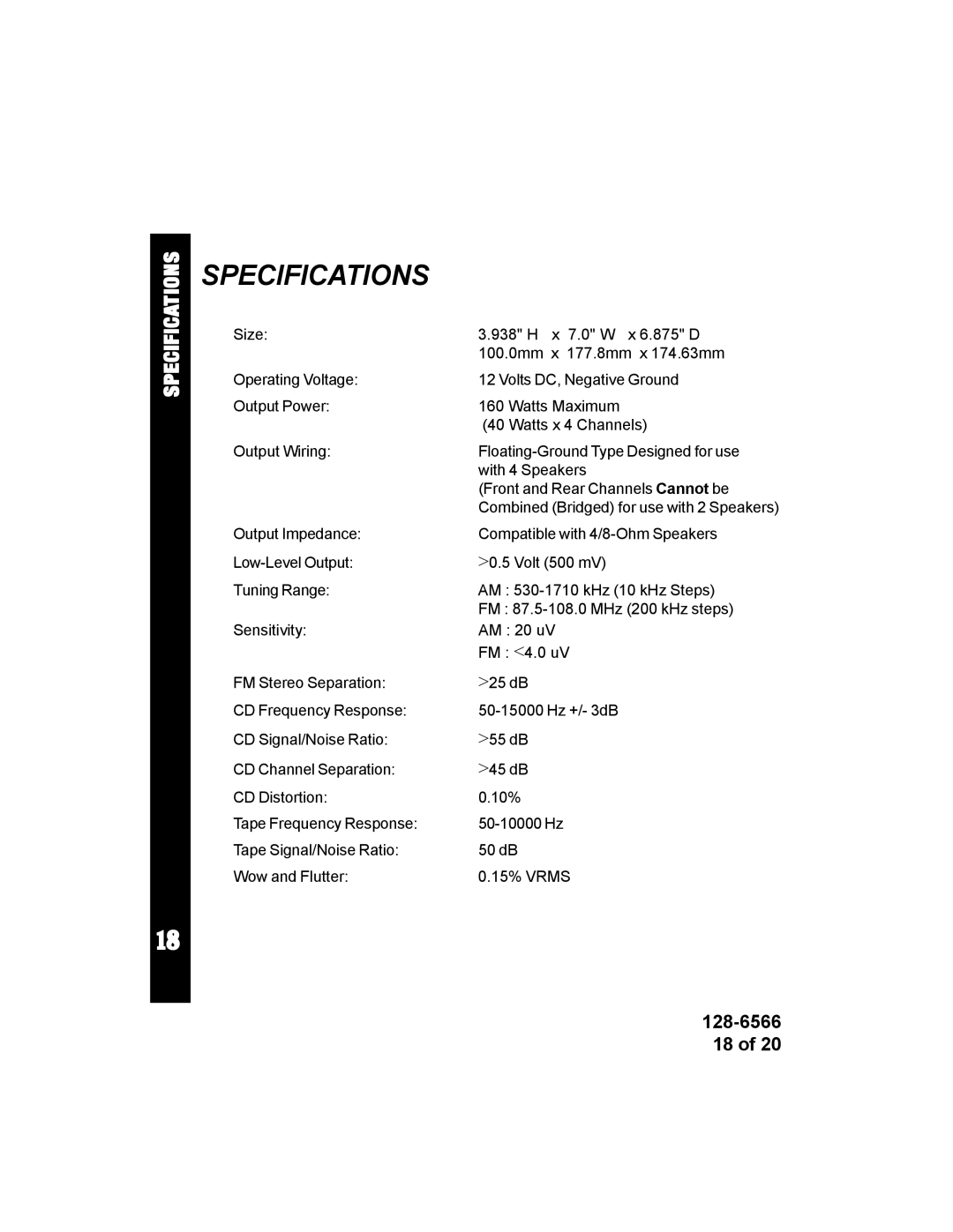 Audiovox ACD95 manual Specifications 