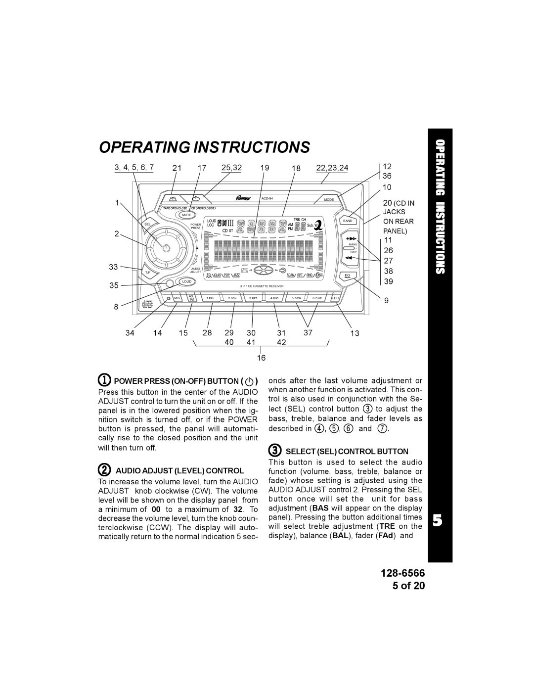 Audiovox ACD95 manual Operating Instructions, 5, 6 25,32 22,23,24 