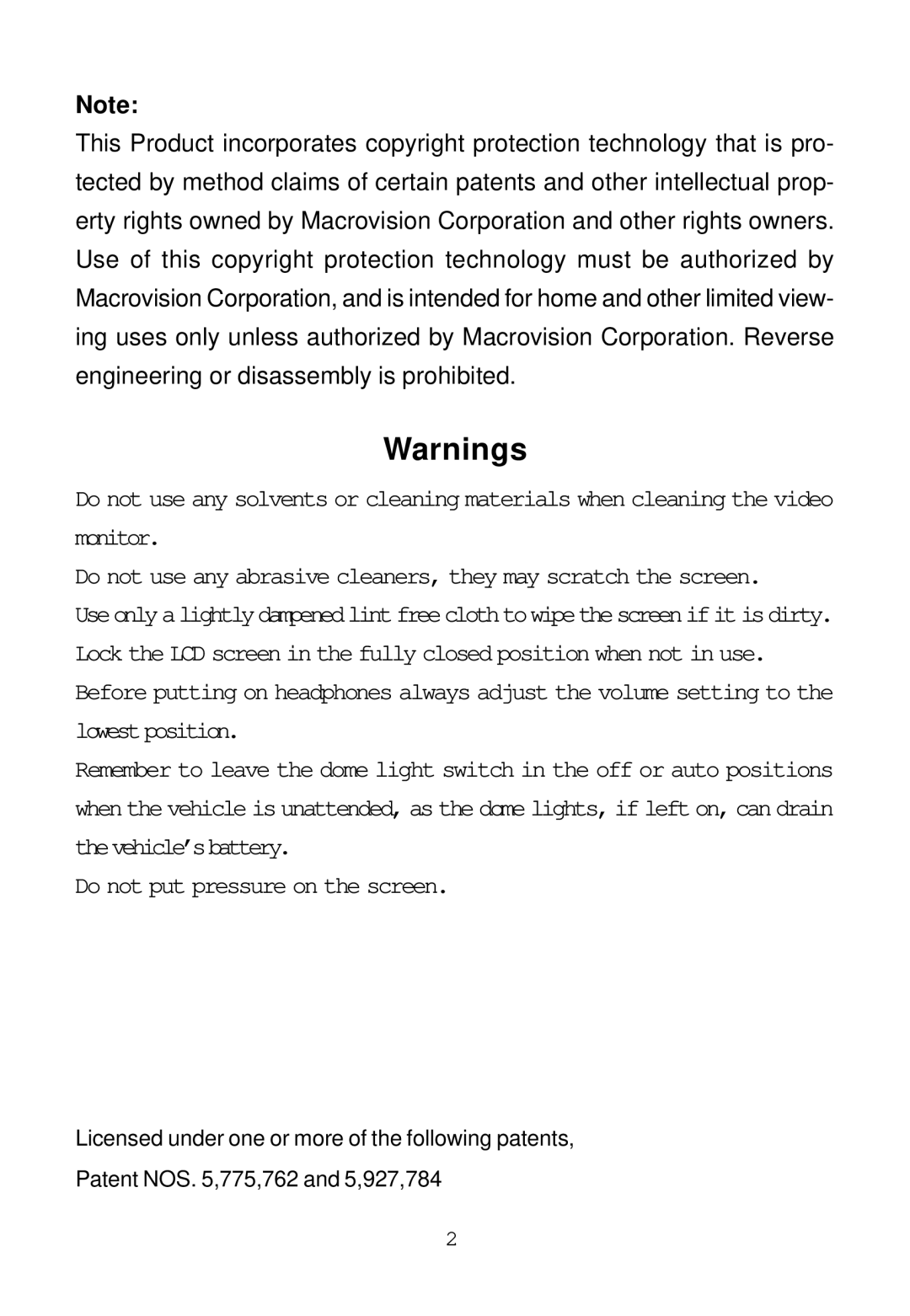 Audiovox ADV8SR installation manual Do not put pressure on the screen 